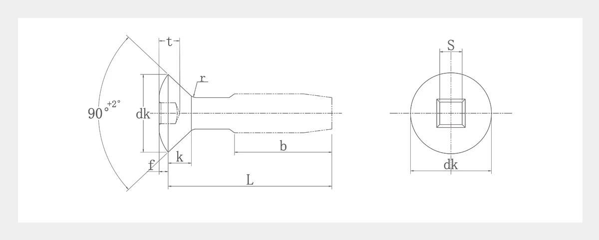 Square Drive Flat Head Self Tapping Screws-ASME B 18.6.5M-2D